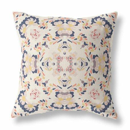 PALACEDESIGNS 16 in. Filigree Indoor & Outdoor Zip Throw Pillow White & Blue PA3677306